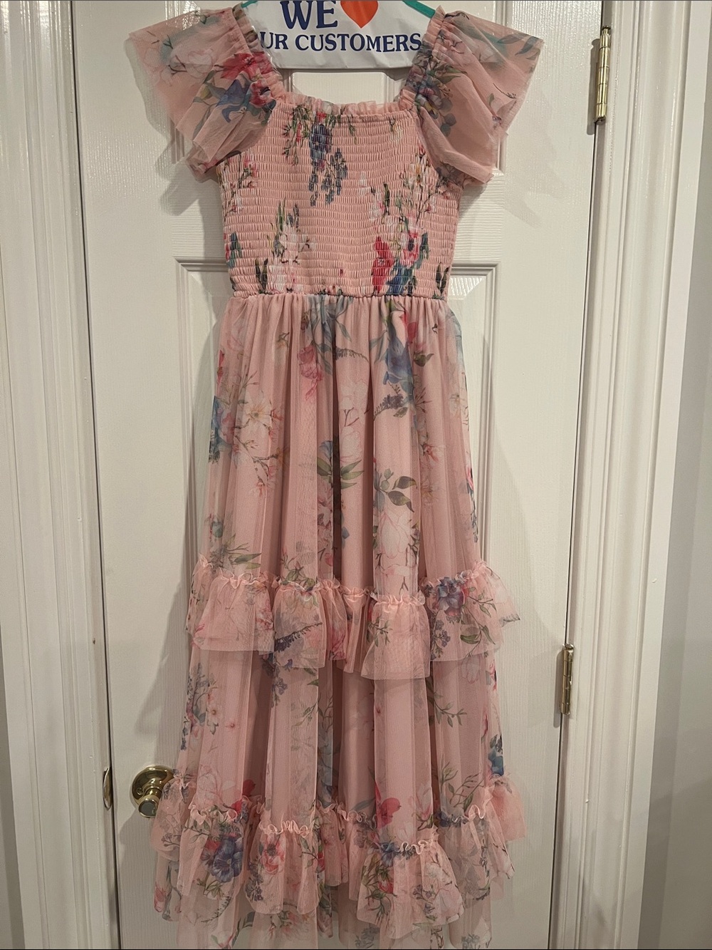 Rare Editions Pink Floral Tiered Tulle Dress